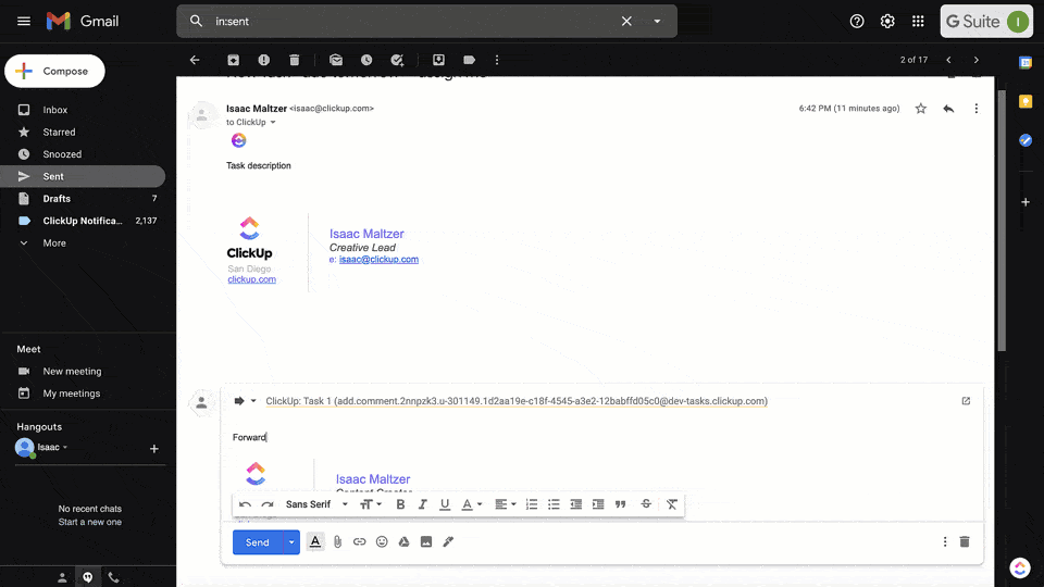 إنشاء المهام تلقائيًا من رسائل البريد الإلكتروني المميزة بنجمة أو الموسومة عبر تكامل ClickUp Gmail