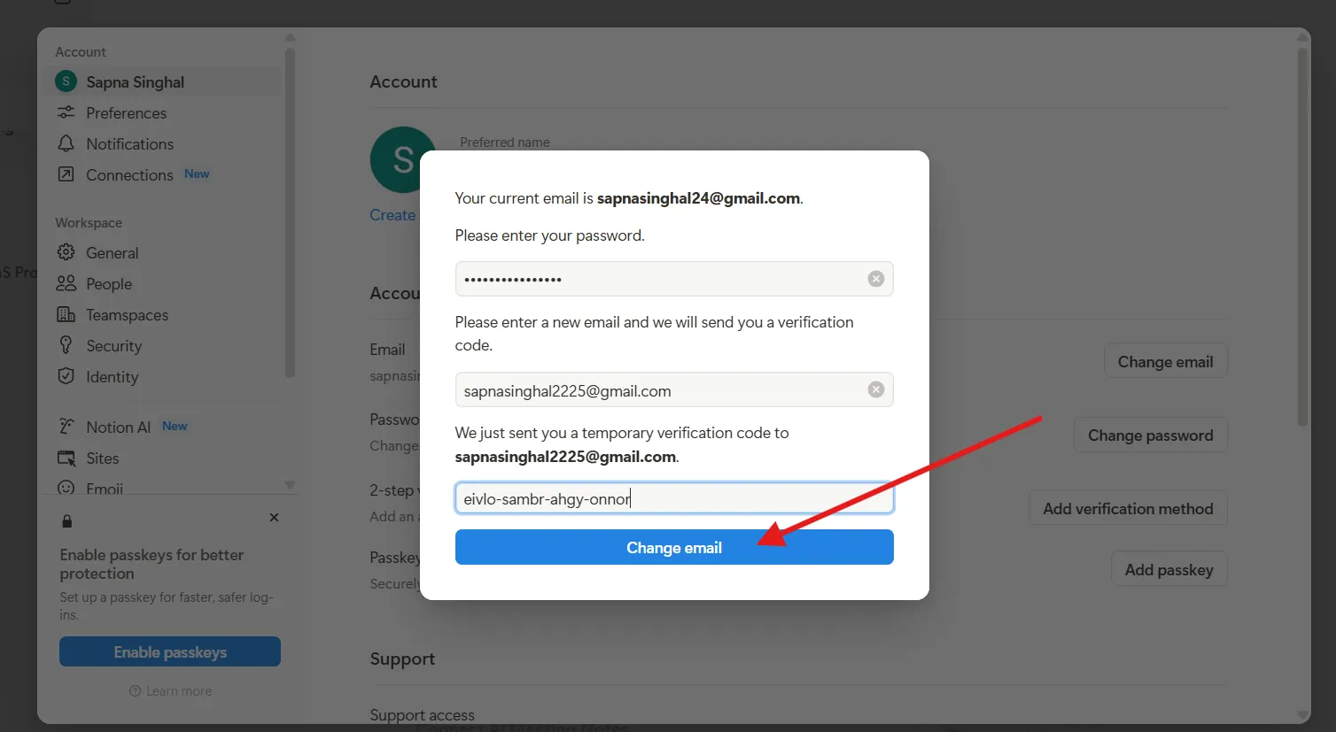 Modifica l'email in Notion: accesso a Notion