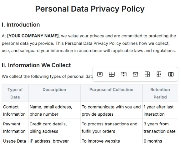 Adatvédelmi irányelv sablon: Személyes adatok adatvédelmi irányelveinek sablonja a Template.net webhelyről
