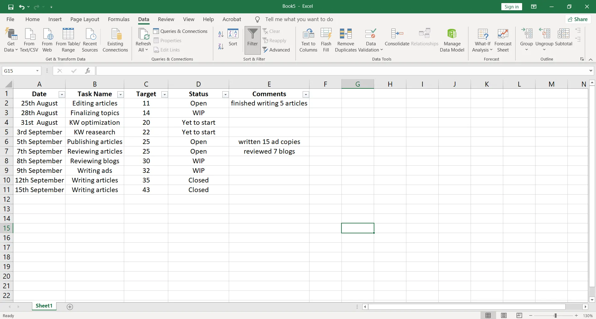 Tùy chọn menu thả xuống cho các cột sổ làm việc trong Excel