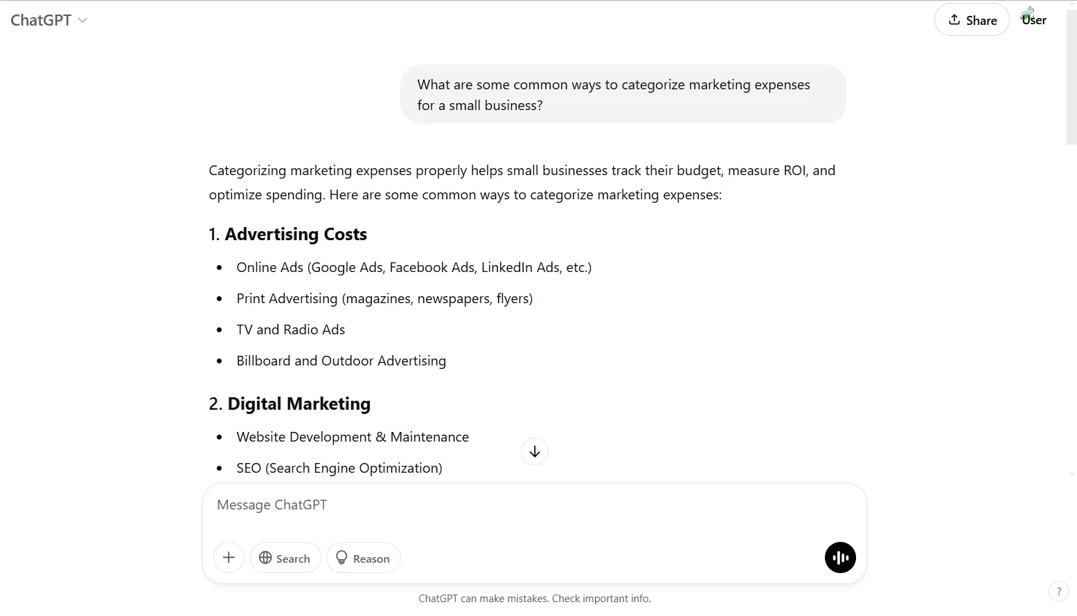 Kategorisieren Sie Marketingausgaben für ein kleines Geschäft. Aufforderung