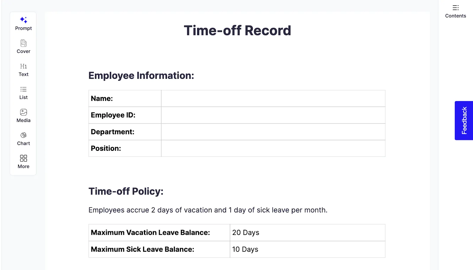 Шаблон за отпуски на HR