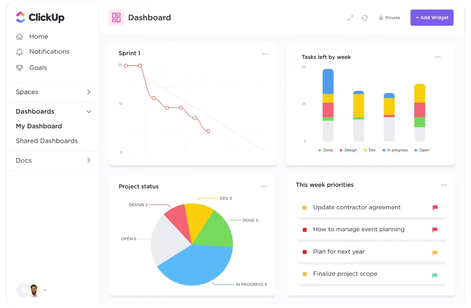 ClickUp dashboard