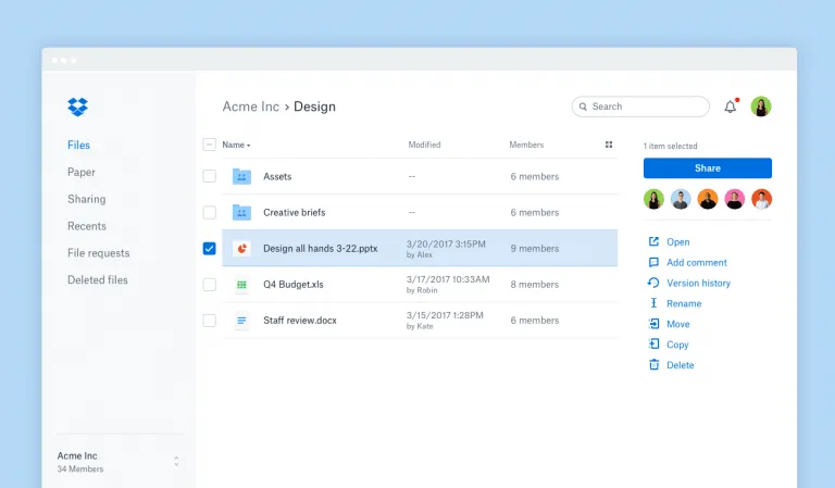 Capture d'écran de Dropbox