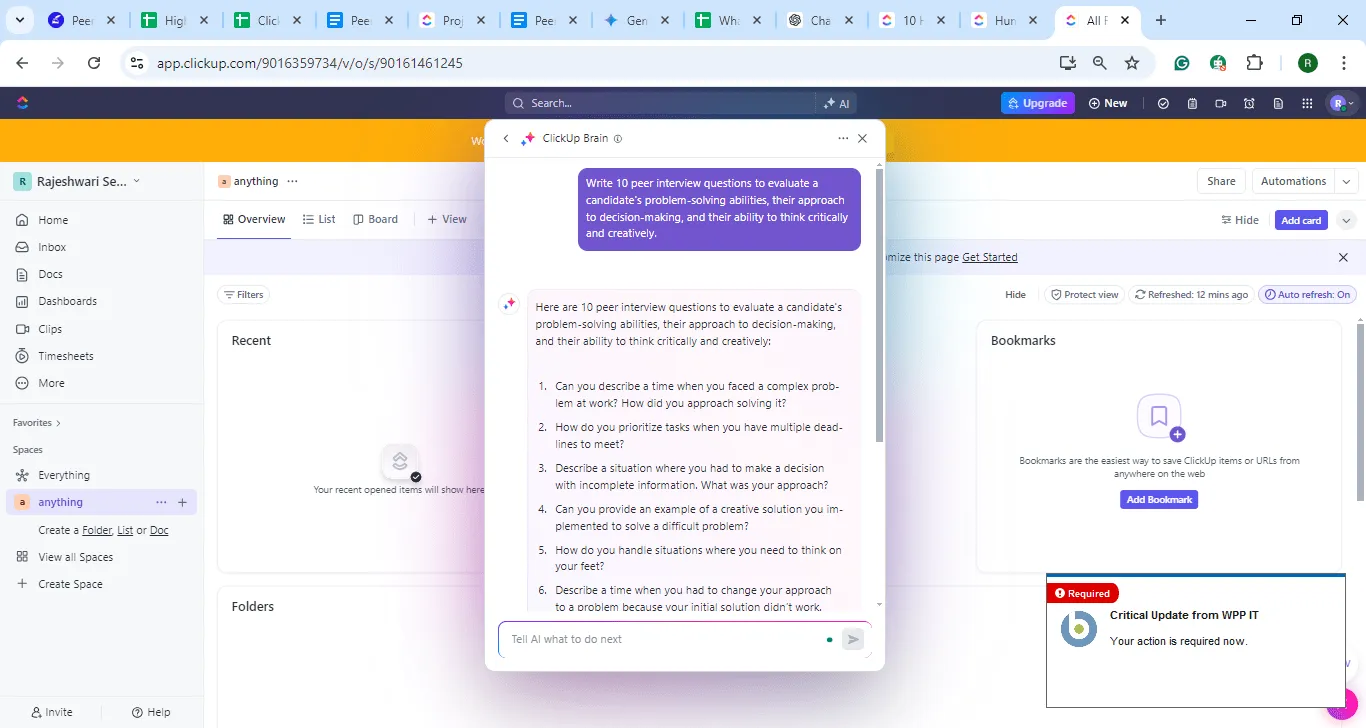 ClickUp Brain để tạo câu hỏi phỏng vấn đồng nghiệp