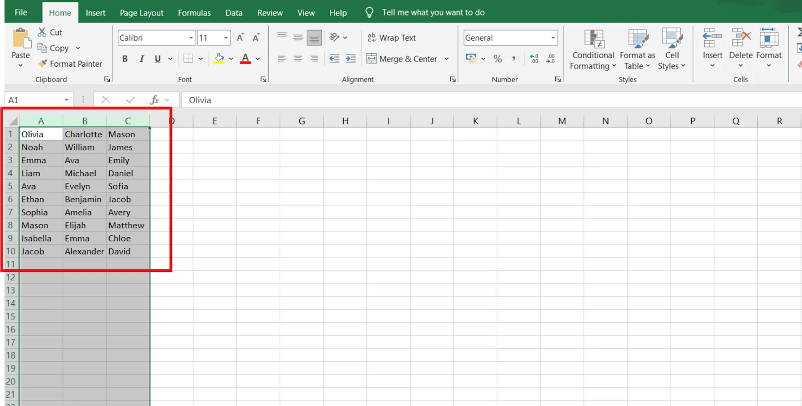 วิธีค้นหาข้อมูลซ้ำใน Excel - การเลือกช่วงข้อมูล