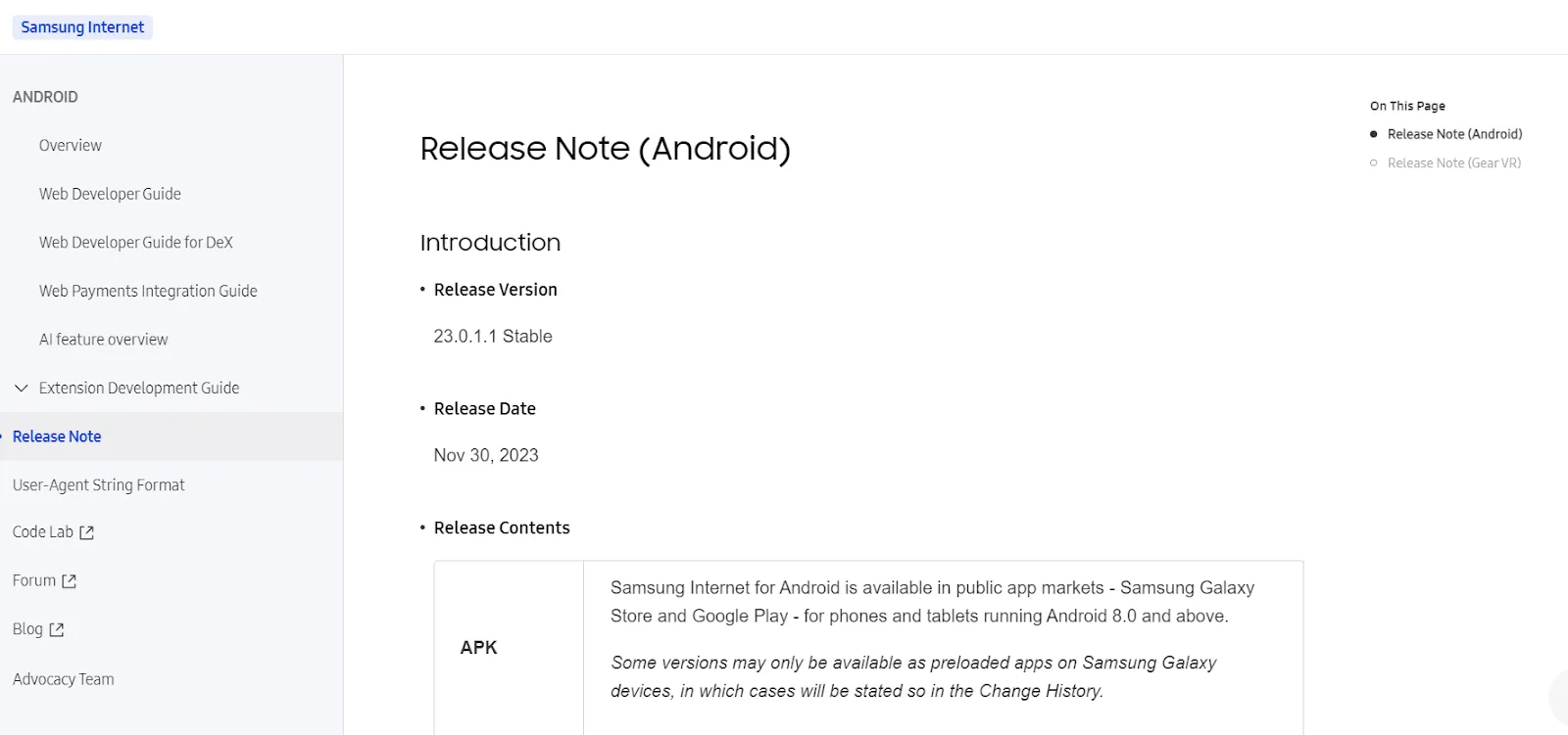 Notas de la versión de Samsung