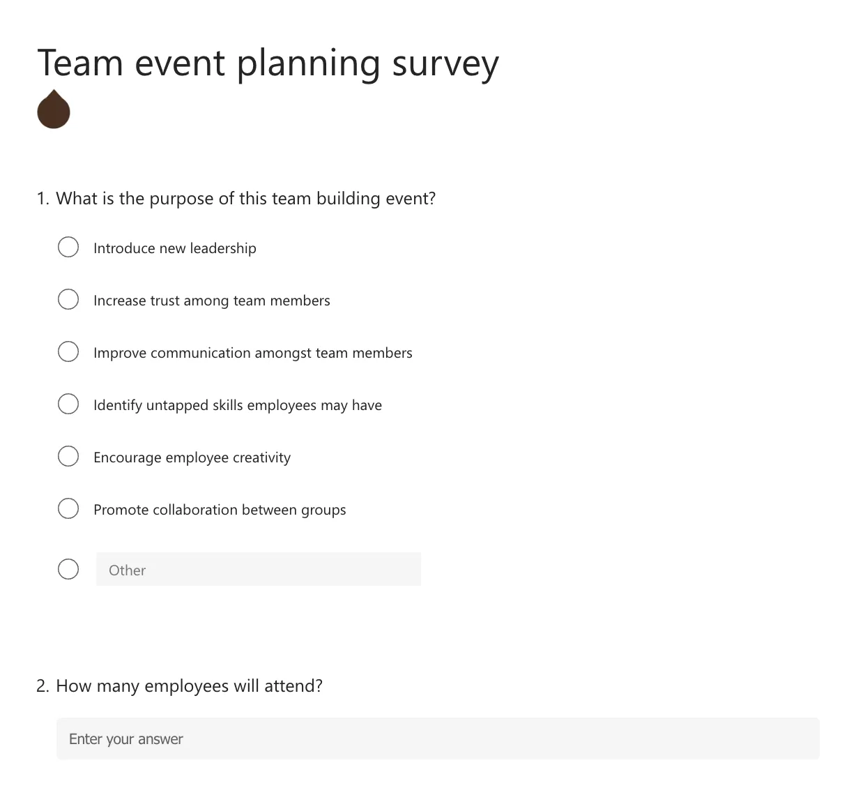 Pesquisa de planejamento de eventos em equipe
