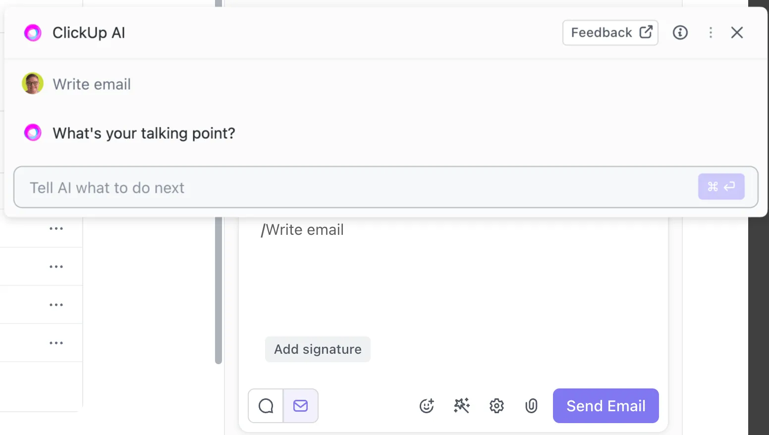 Gerando e-mails com IA usando o ClickUp