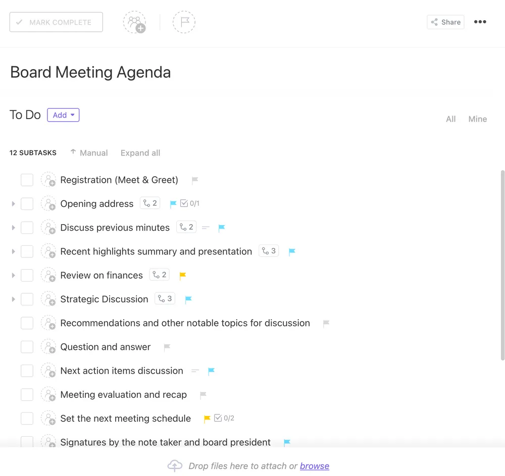 Gérer l'agenda d'une réunion avec des checklists de tâches dans ClickUp