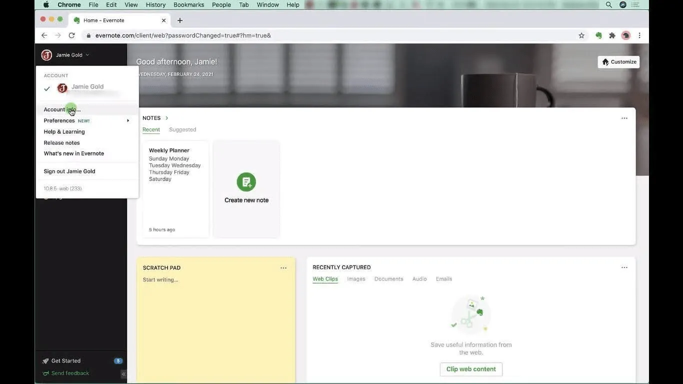 Evernote-Konto-Startseite