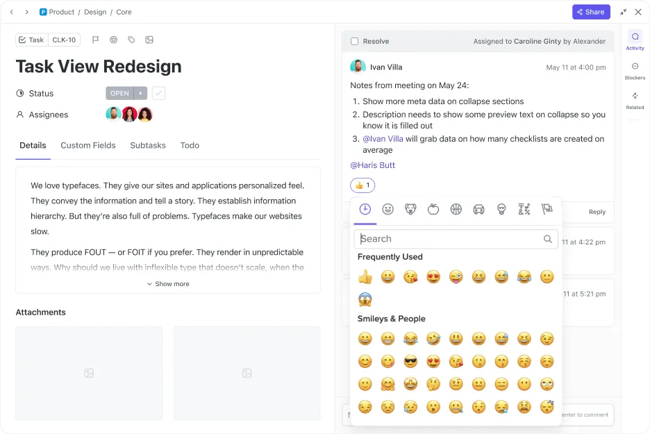 ความคิดเห็นใน ClickUp