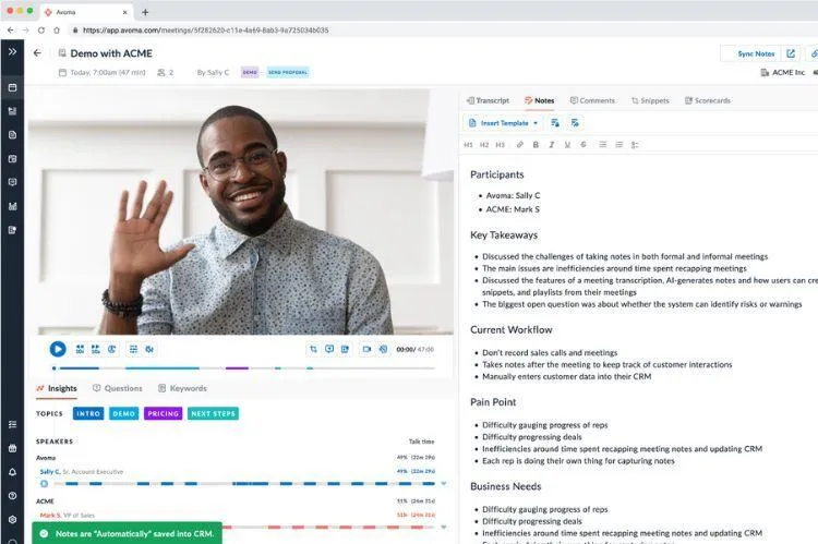 Avoma: Google Meet ve Microsoft Teams'te toplantı notları için AI toplantı asistanları