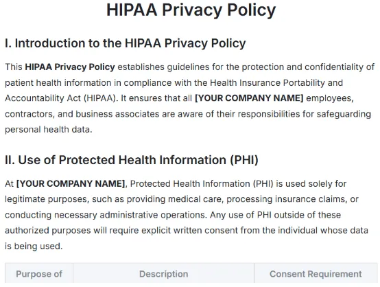 HIPAA adatvédelmi irányelv sablon a Template.net-től