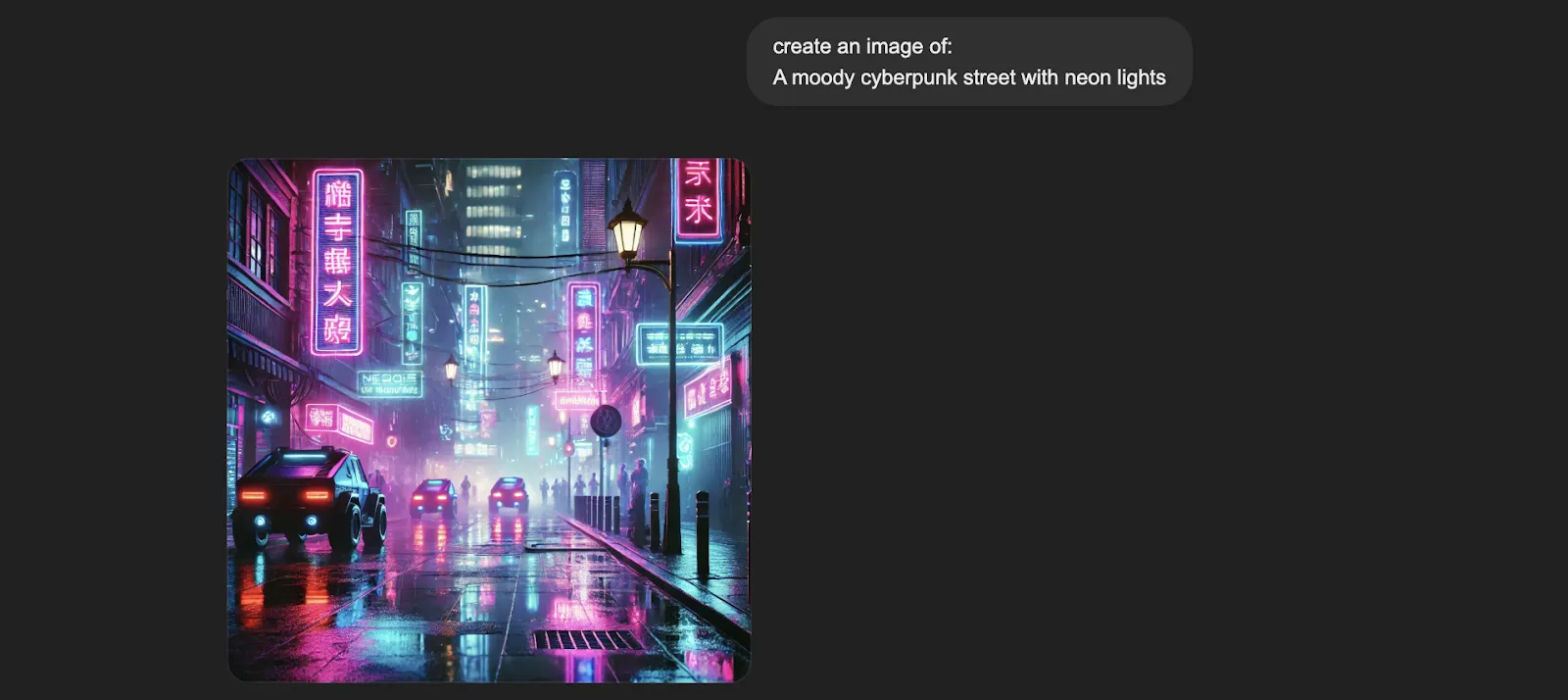 rua cyberpunk com luzes de néon