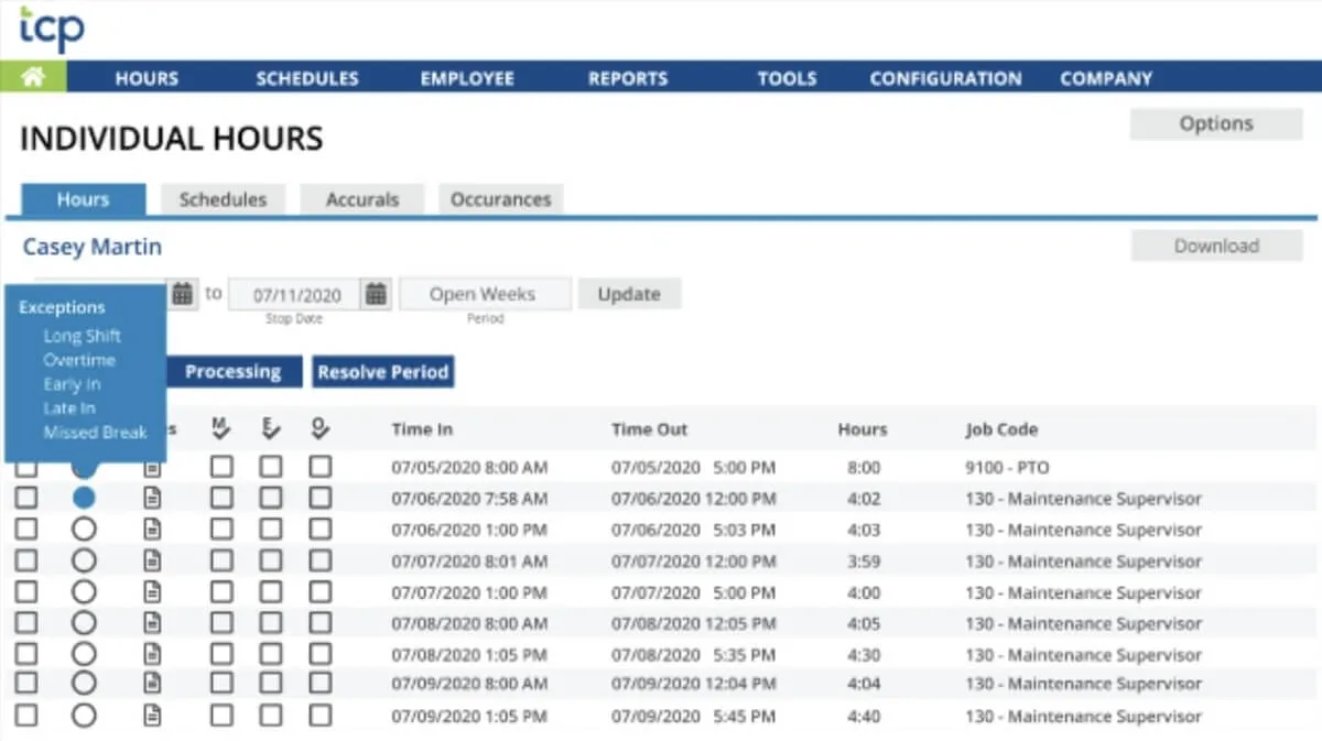 Control de asistencia de los empleados en TCP Software