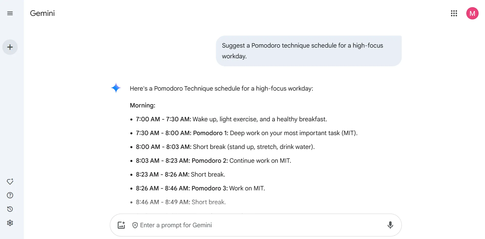 Tableau de bord Google Gemini