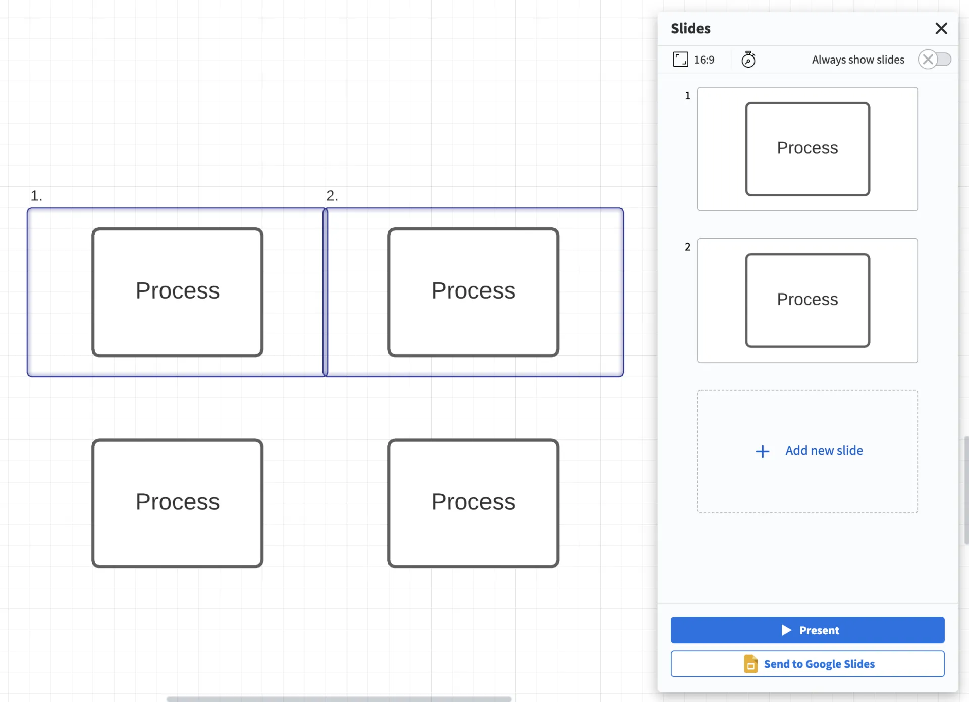 Exemplo do modo de apresentação do Lucidchart