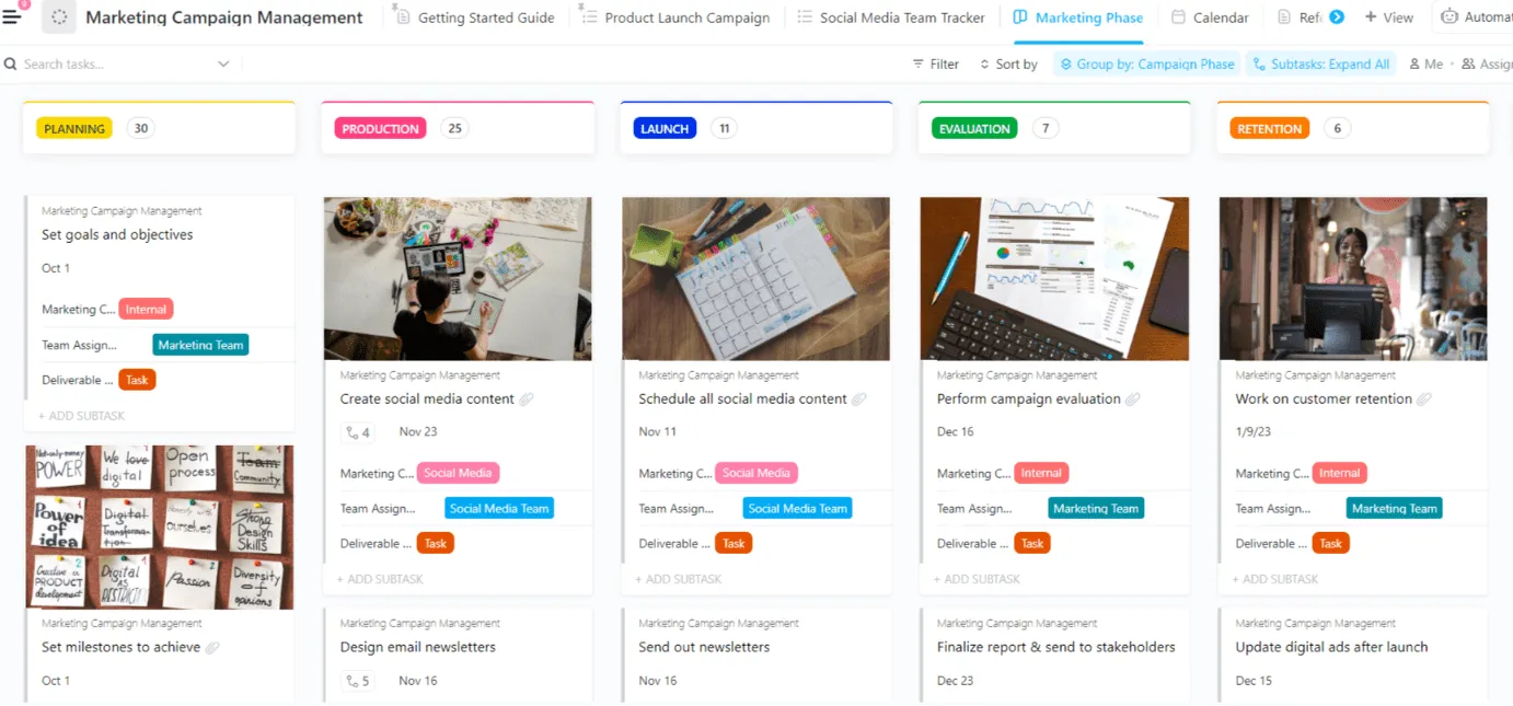 เทมเพลตการจัดการแคมเปญการตลาด ClickUp