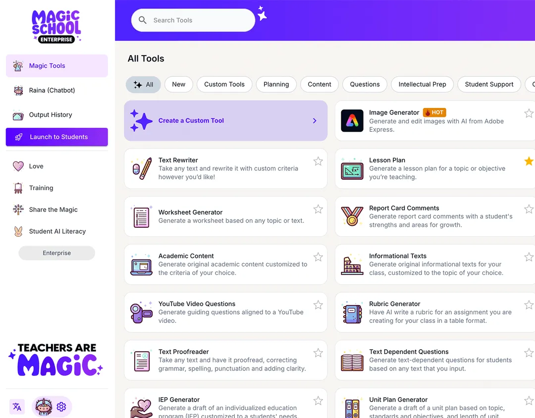 Magic School IA simplifica la planificación de clases para los profesores, garantizando que todo se ajuste a los estándares educativos.