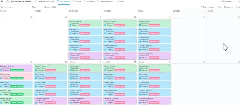 Modello di calendario con elenco delle cose da fare di ClickUp