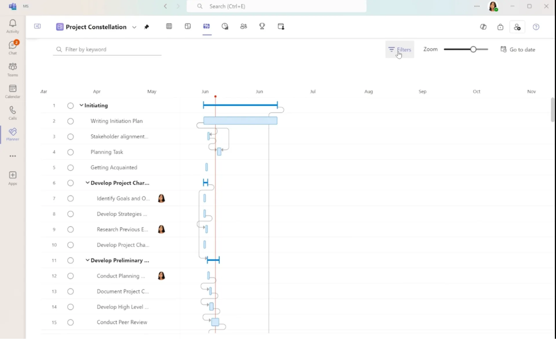 ปรับแต่งมุมมองไทม์ไลน์ใน MS Planner