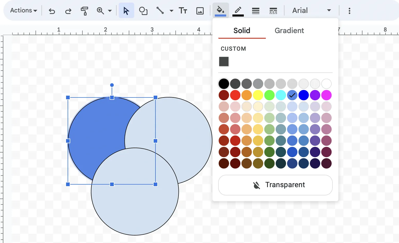 การเติมสีในรูปทรงใน Google Docs