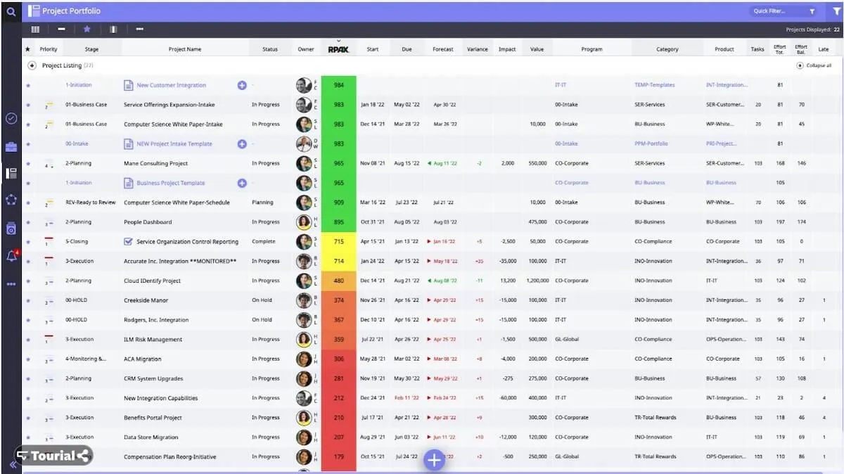 Software de integração de clientes: exemplo do Moovila Project Portfolio