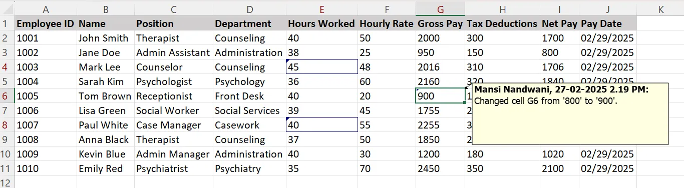 Se desideri visualizzare le modifiche apportate in una singola cella, fai clic sulla cella evidenziata per visualizzare le modifiche: controllo delle versioni in Excel.