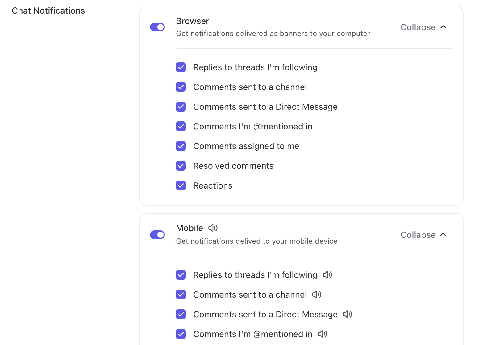 Notificaciones de chat de ClickUp