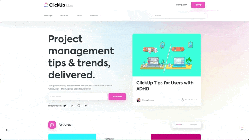 صفحة مدونة ClickUp الجديدة