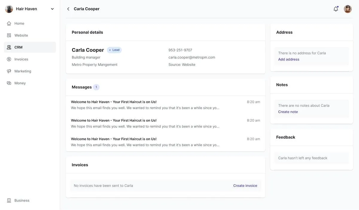 AI инструменти за CRM: екранна снимка на CRM на Durable