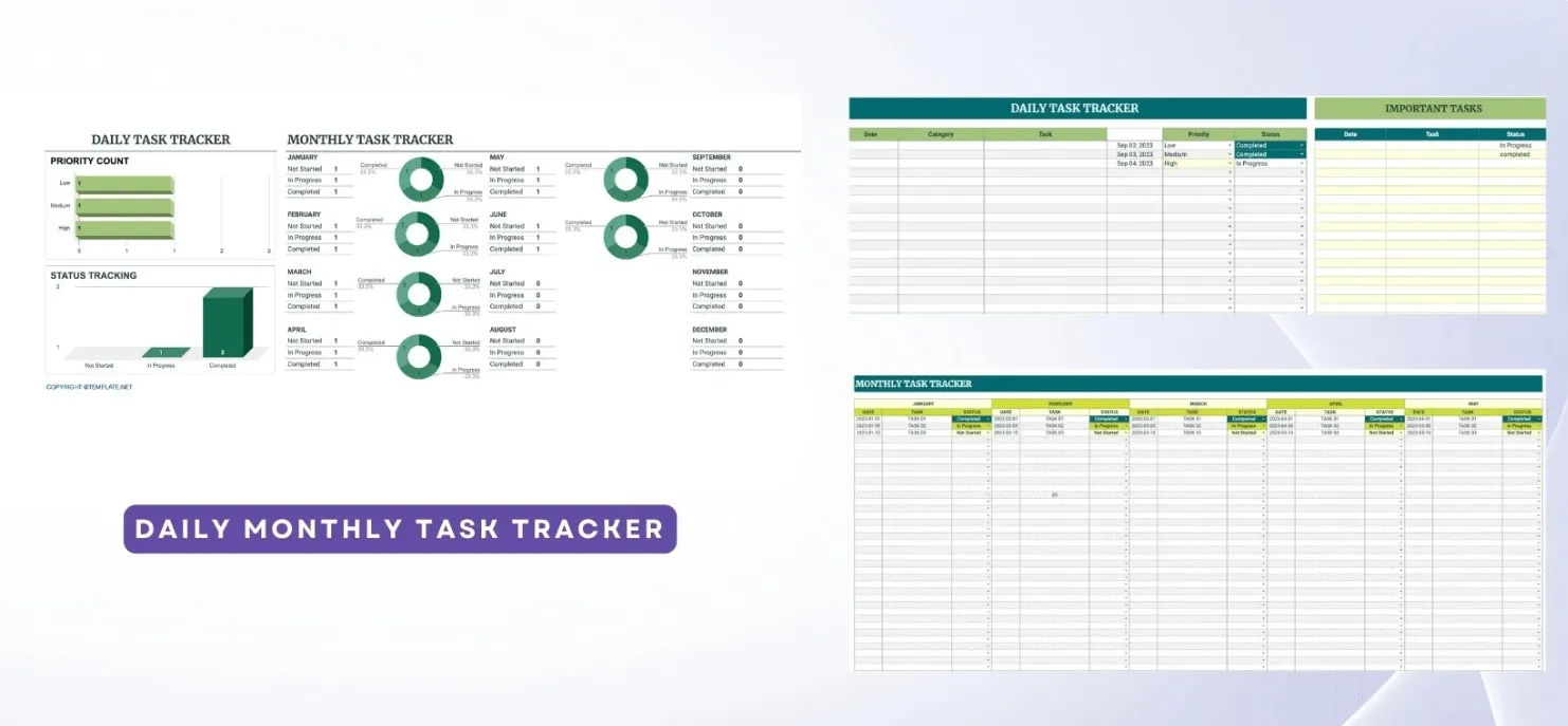 Modèles Google Sheets de suivi des tâches mensuelles et quotidiennes par Template.net