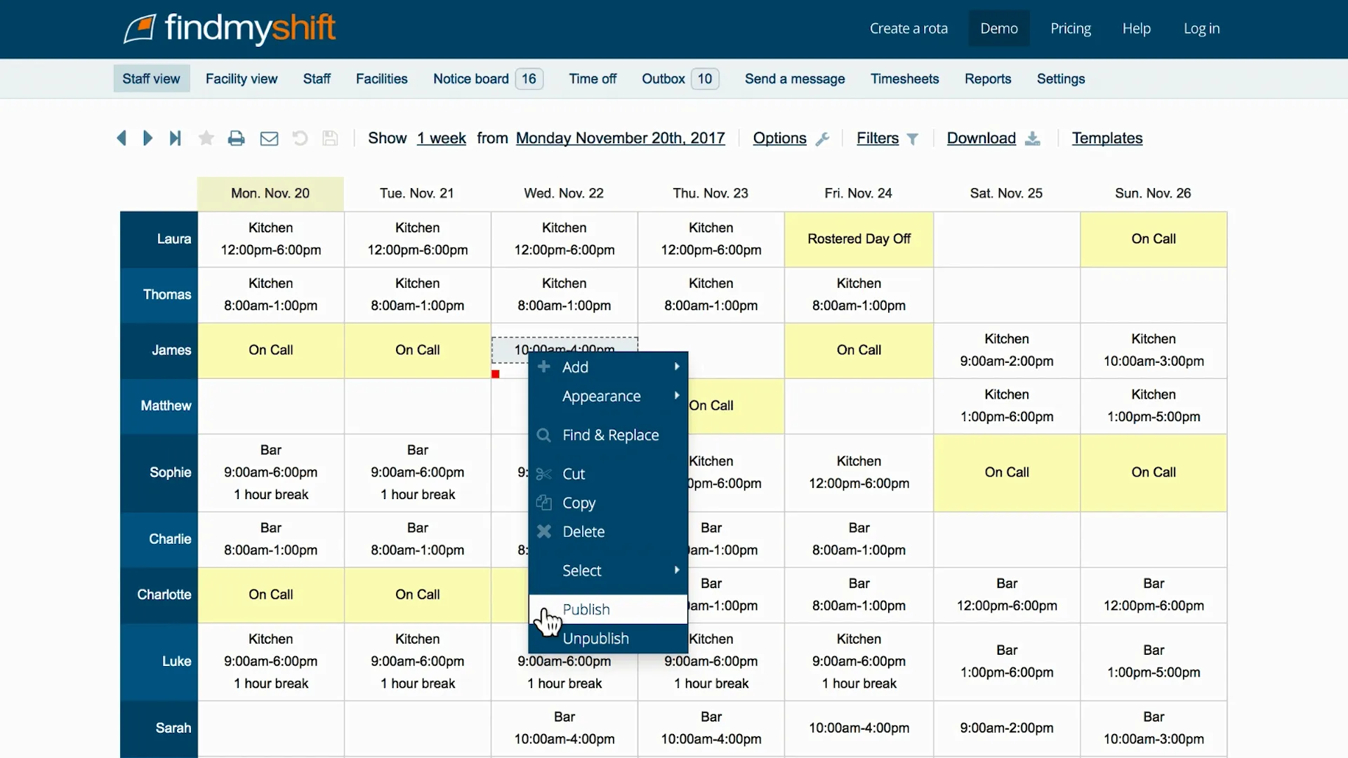 Bảng điều khiển FindMyShift