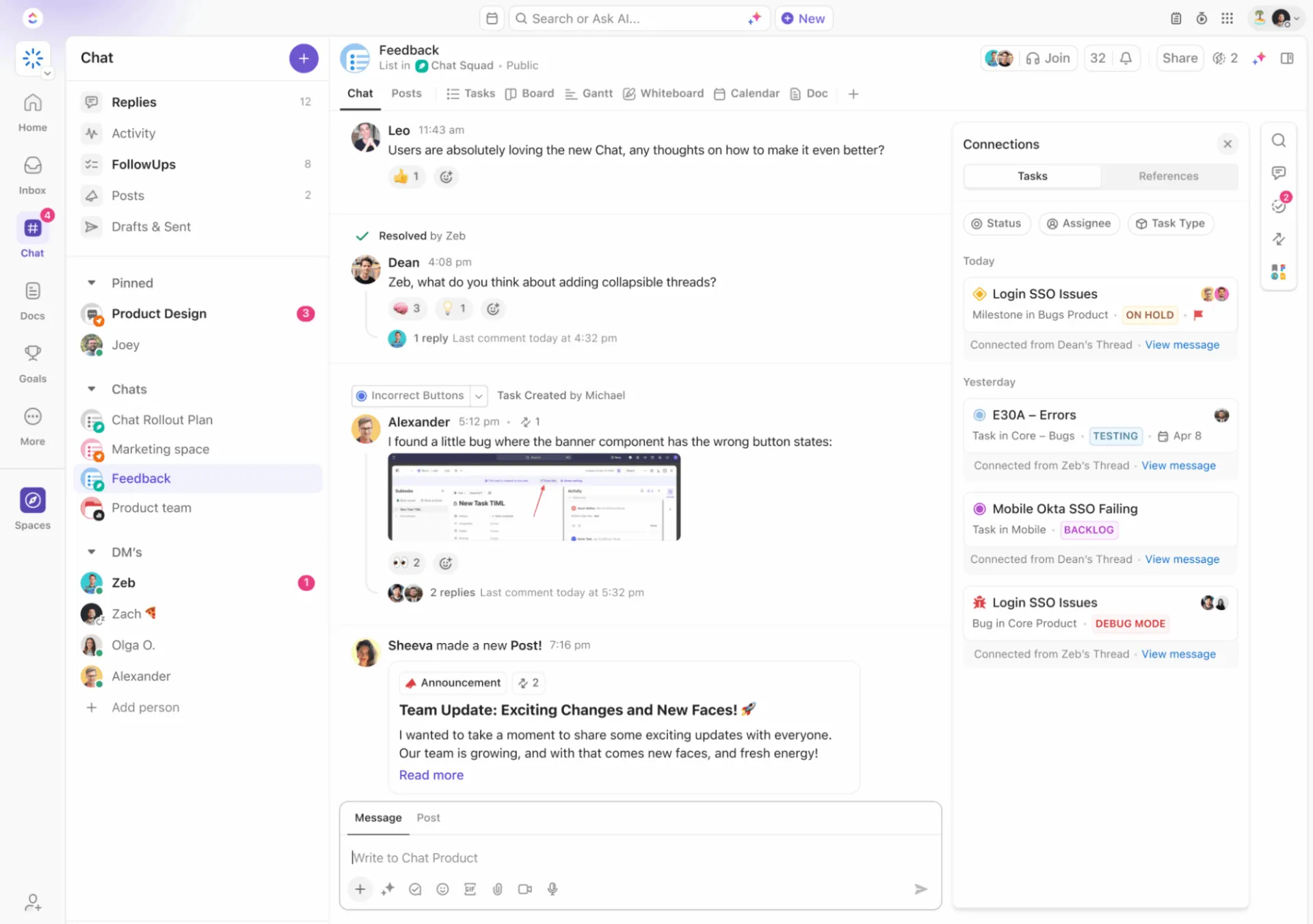 Visão geral do Chat do ClickUp