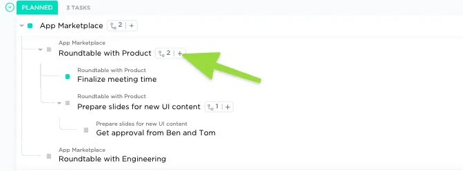 Geschachtelte Unteraufgaben in ClickUp