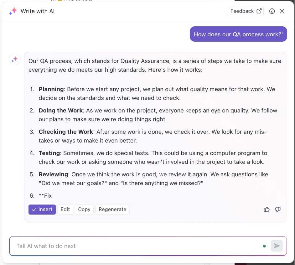 Usando o ClickUp Brain para responder a perguntas relacionadas a projetos