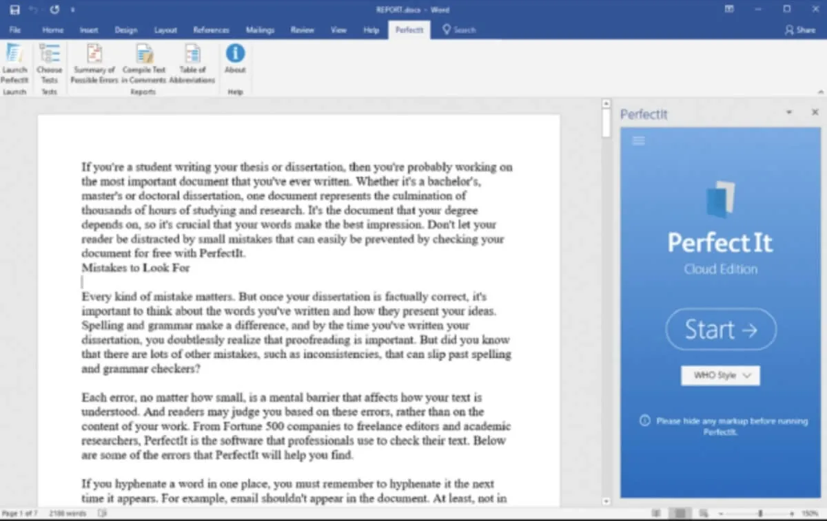 Revisar un documento con la aplicación PerfectIt