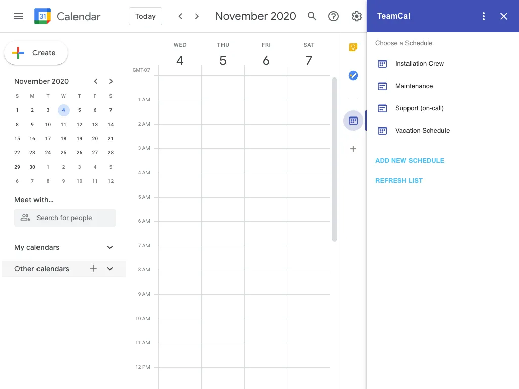 La integración de TeamCal proporciona funciones de programación para Google Calendar.
