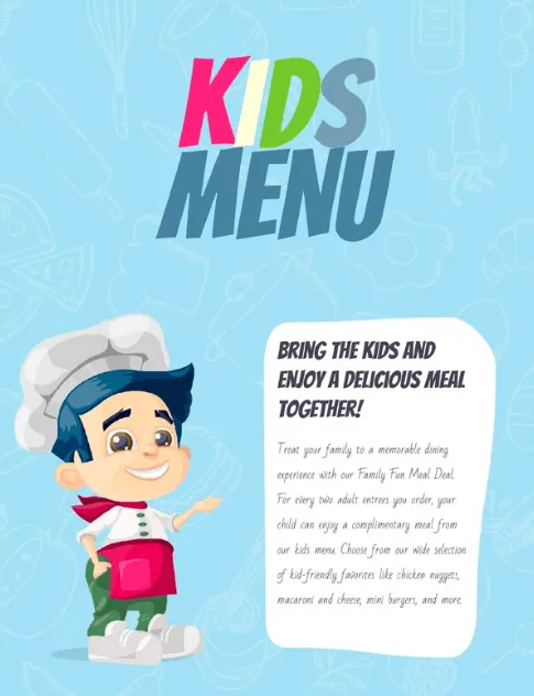 Modèle de menu enfant Google Docs