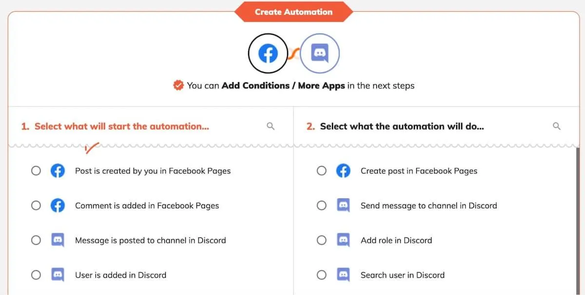 Créer une automatisation entre Facebook et Discord via Integrately