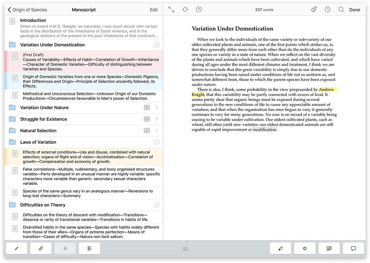 Kézirat áttekintés a Scrivener programban