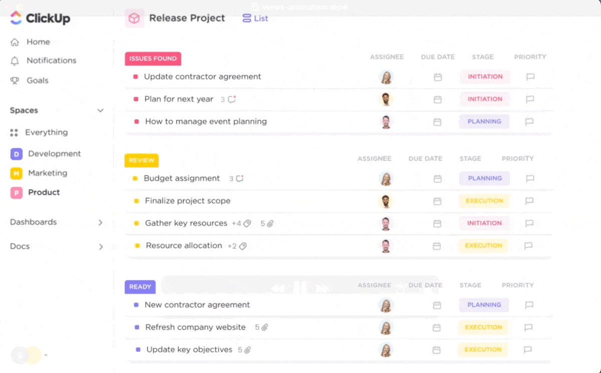 Usa gli strumenti di ClickUp per organizzare, rivedere e generare testi.