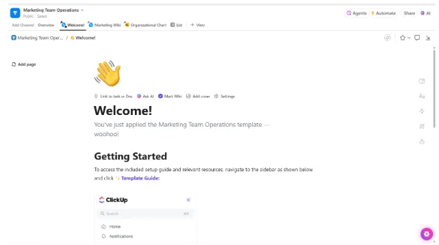 Modèle ClickUp pour les opérations de l'équipe marketing