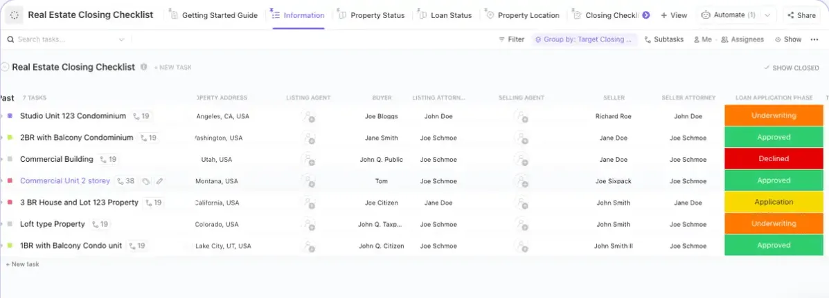 Checklist ClickUp pour la clôture immobilière Modèles de gestion immobilière