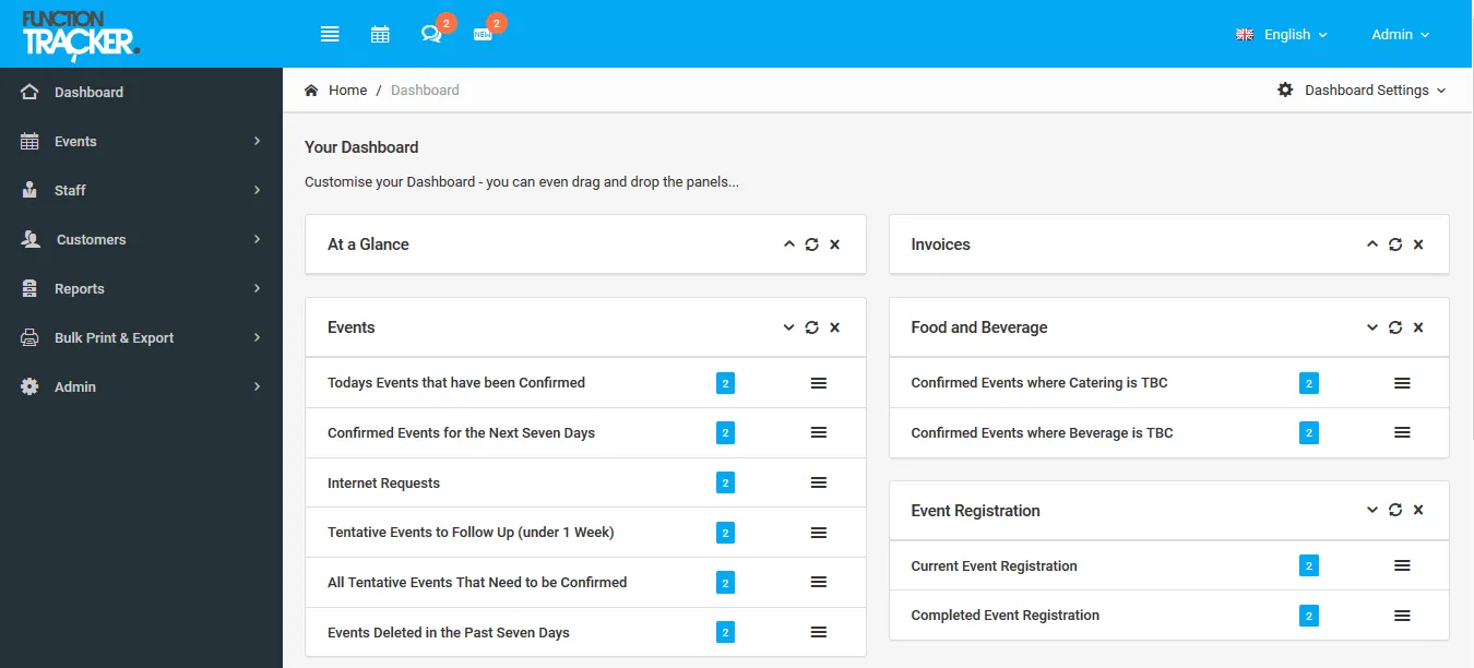 Tableau de bord Function Tracker