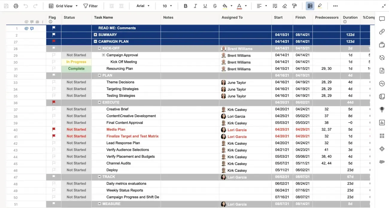 Modello di piano per campagne di marketing: modelli Smartsheet