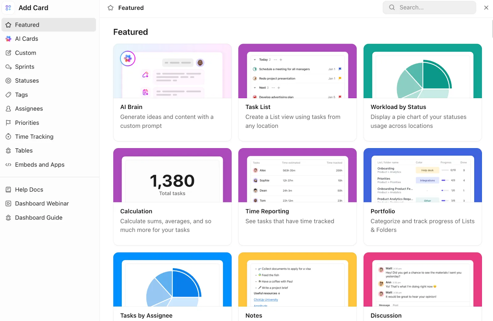 Erstellen Sie ClickUp-Dashboards mit benutzerdefinierten Karten