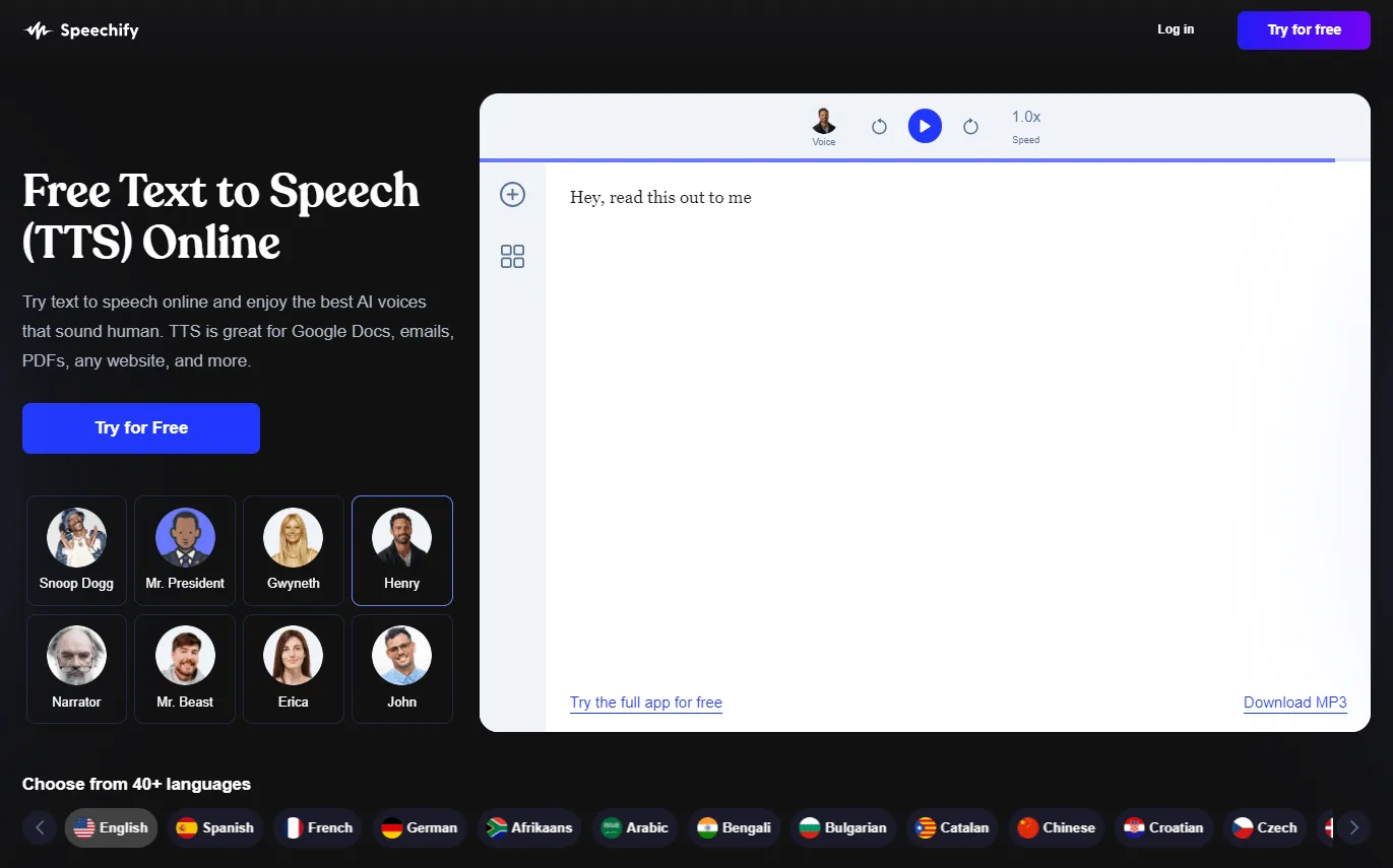 Speechify: เหมาะที่สุดสำหรับการเปลี่ยนข้อความให้กลายเป็นเสียงที่ฟังเป็นธรรมชาติและสมจริง