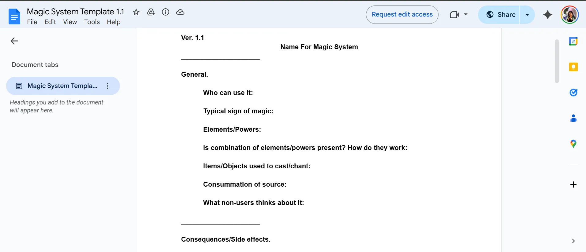 Modèle de système magique par Google Docs